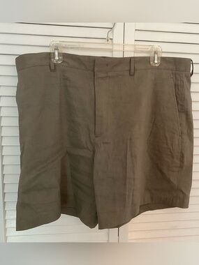 Theory Olive Green Flat-Front Men's Shorts, 38